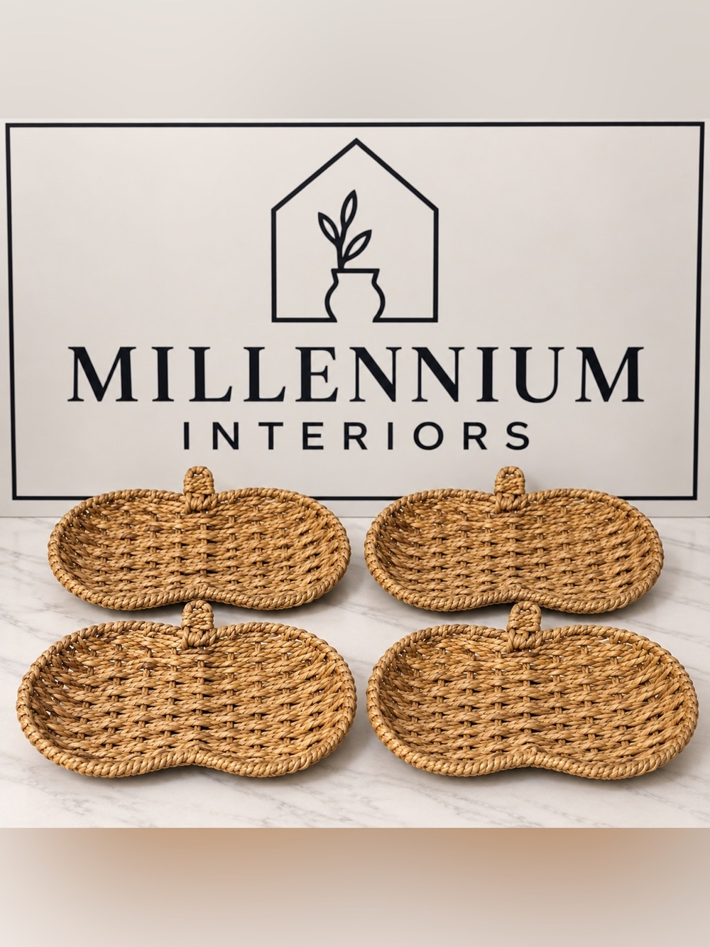 **SET OF 4** Wicker Woven Pumpkin Fall Harvest Tray Halloween Thanksgiving NEW